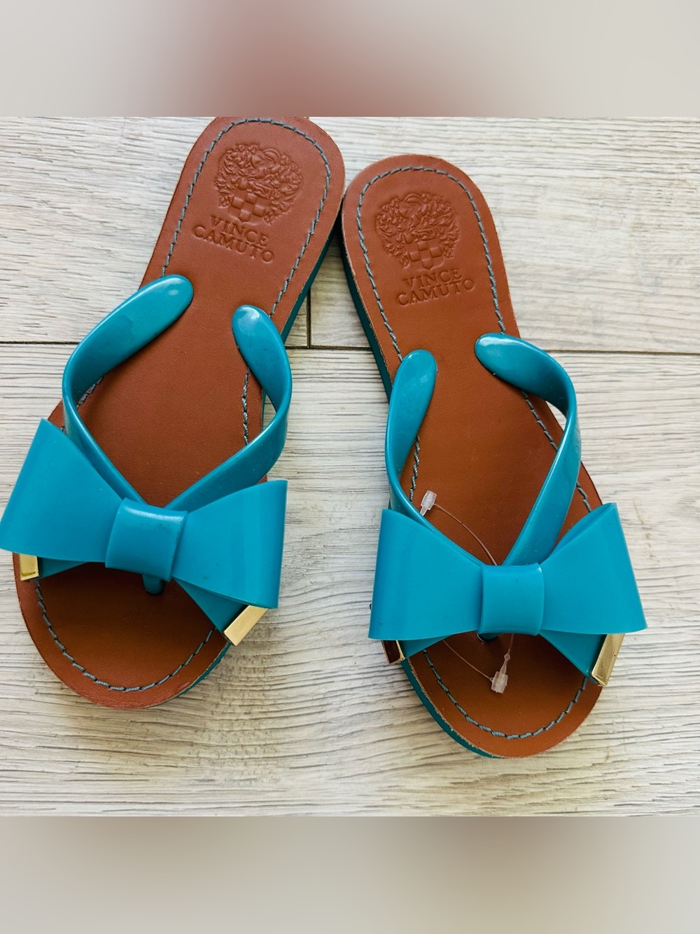 Vince Camuto Teal Bow Slide Sandals